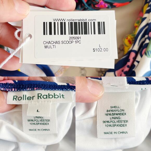 ROBERTA ROLLER RABBIT One Piece Chachas Scoop Multi Swimsuit Floral White Blue - Picture 3 of 8